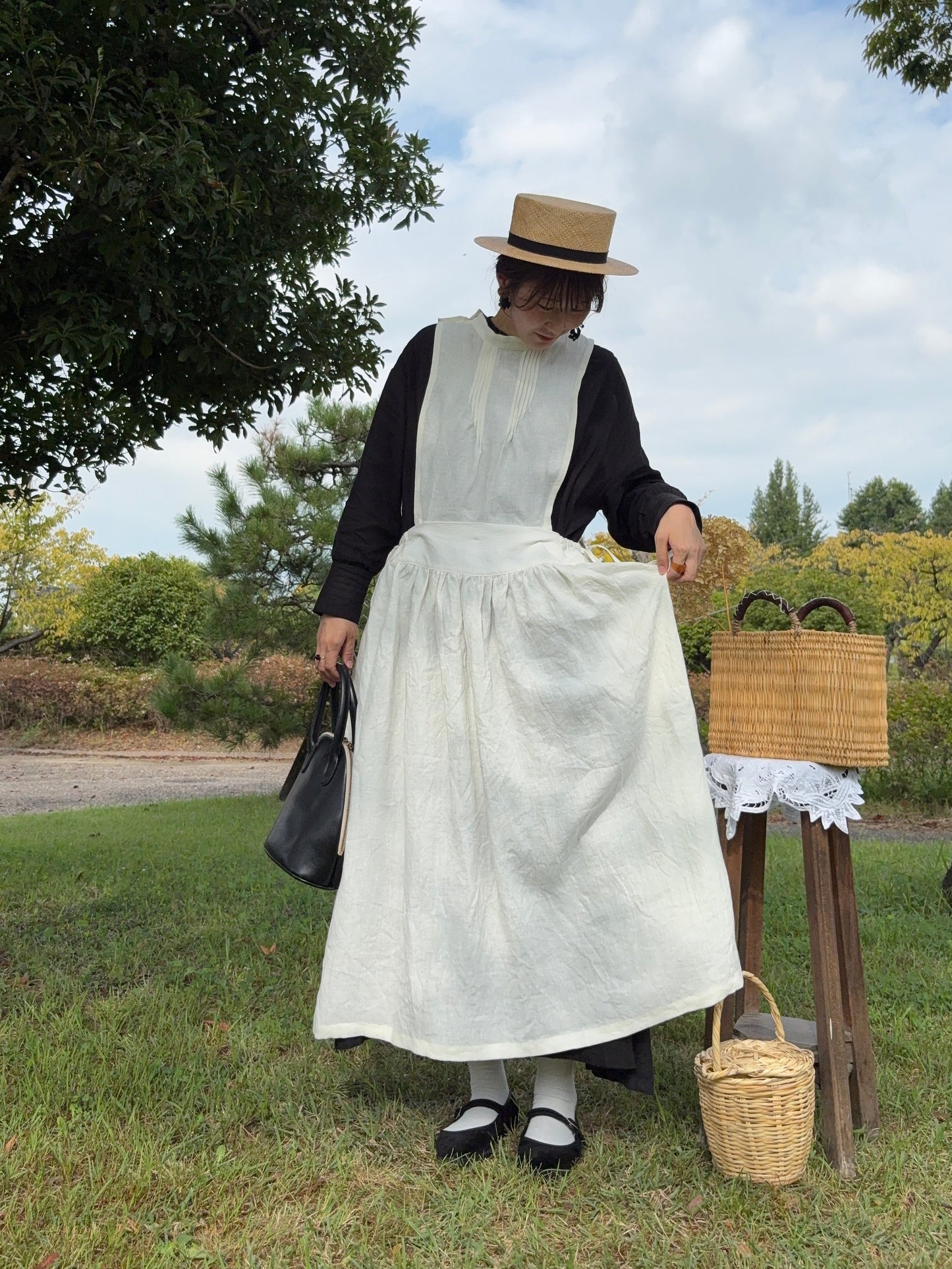 【予約】新色＊Dear apron dress（白）